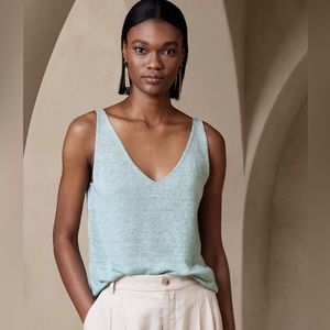 NWT Aqua Blue Banana Republic Costa Linen Blend Tank